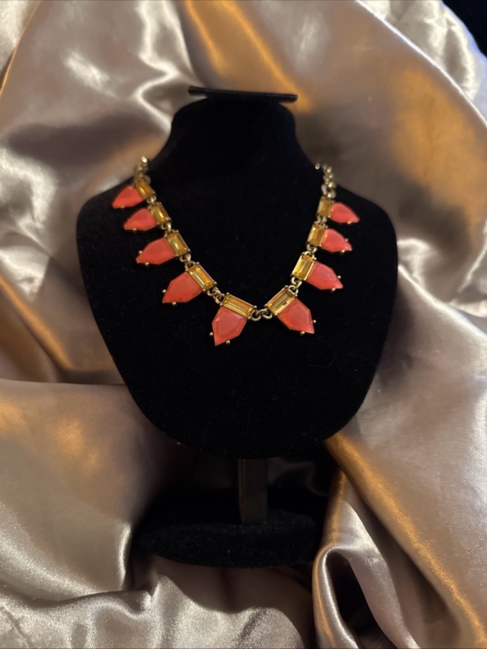 Vintage Gold-Tone Necklace with Coral Pink Pendants